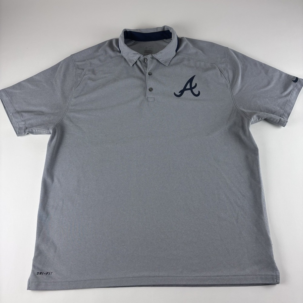 Nike Atlanta Braves MLB Dri-FIT Polo Shirt Mens 2XL Gray Golf Baseball XXL